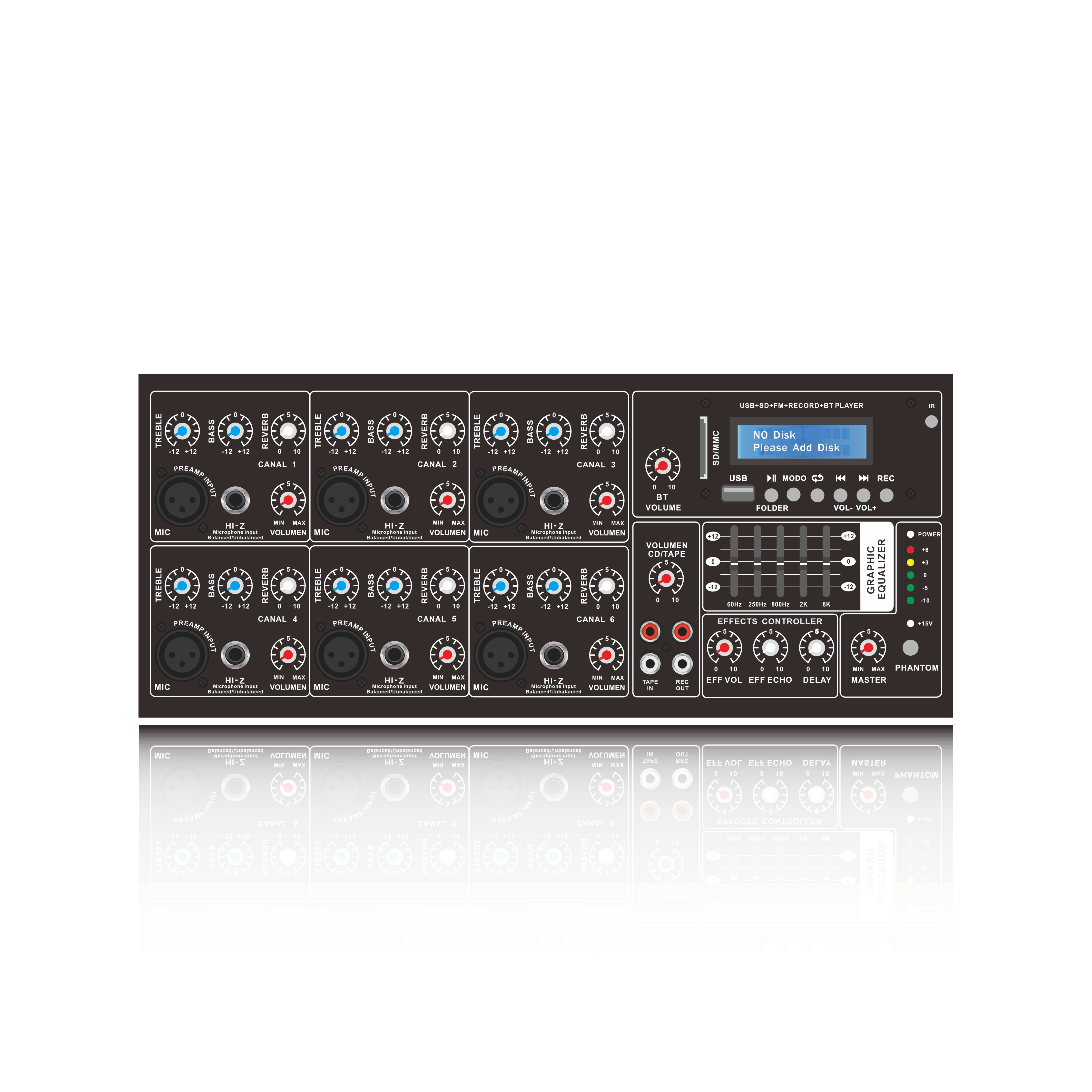 Woodbox 6 csatornás Powered Mixer SB6200