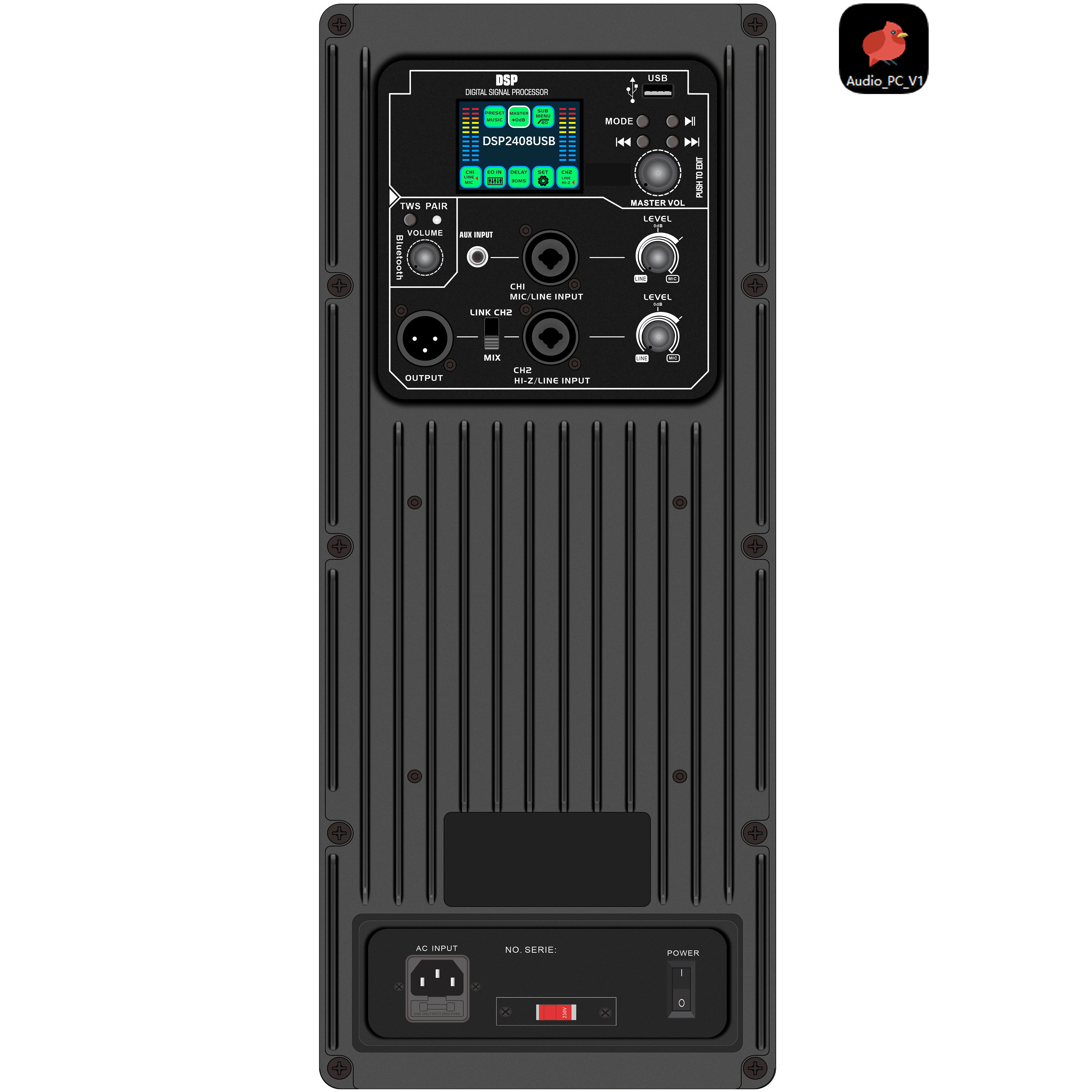 DSP2408USB Színes képernyő DSP aktív teljesítmény-erősítő USB flash meghajtó hanglejátszási funkcióval